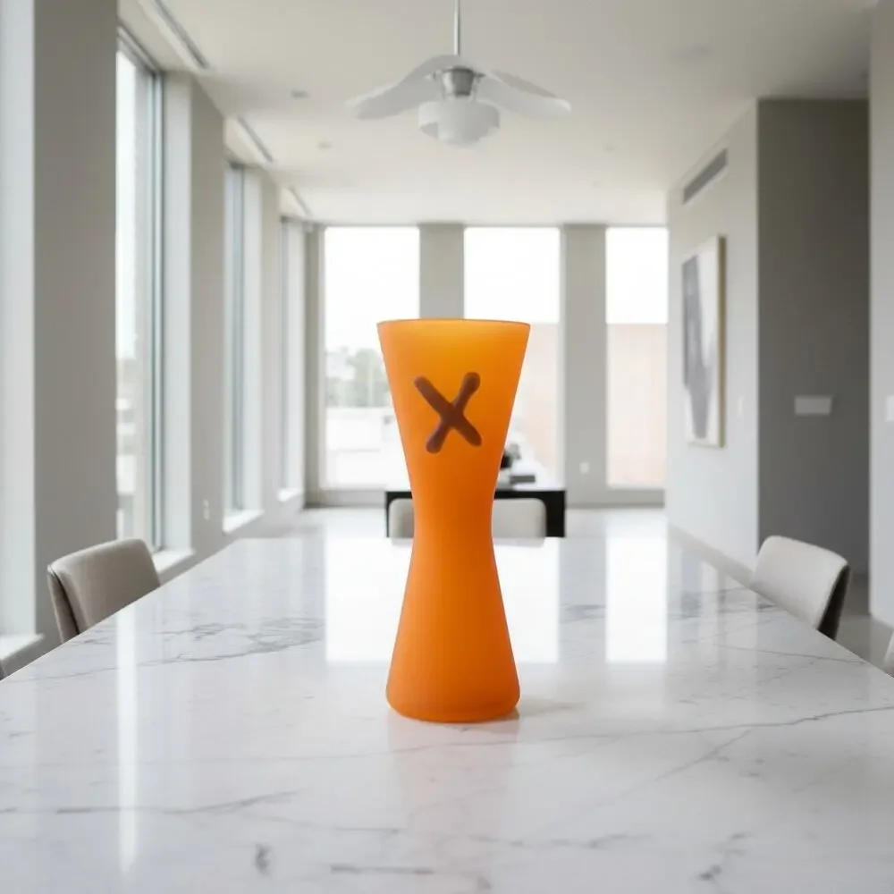 Vintage Studio Art Glass Vase-Frosted Orange-Modern-Memphis Style-Contemporary